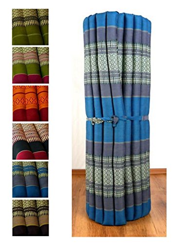 Kapok Liegematte der Marke Asia Wohnstudio, 200cm x 110cm x 4,5cm; Rollmatte bzw. Yogamatte, Thaimatte, Thaikissen als asiatische Rollmatratze