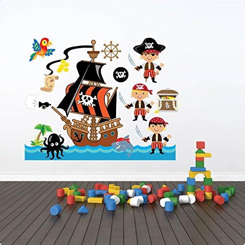 StickersMagic Childrens Wall Stickers - Pirates Ship Decal Art | Vinyl Mural for Kids Room, Bedroom, Baby Nursery Decor | Boys Bedroom Ideas Pirate Theme Decoration