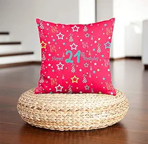 DreamVio Happy 21st Birthday Pillow, Birth Anniversary Cushion for Gifting on Birthday's of Brother,Sister,Husband,Wife,Spouse,Parents,Father,Mother Color : Pink (12 x 12 inch)