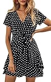 schwarzes kleid mit weißen punkten kombinieren Merkmal: kurzarm; elegant; mini; v-ausschnitt; punkten; rüschen saum; mit gürtel; wickle; boho; freizeit.
