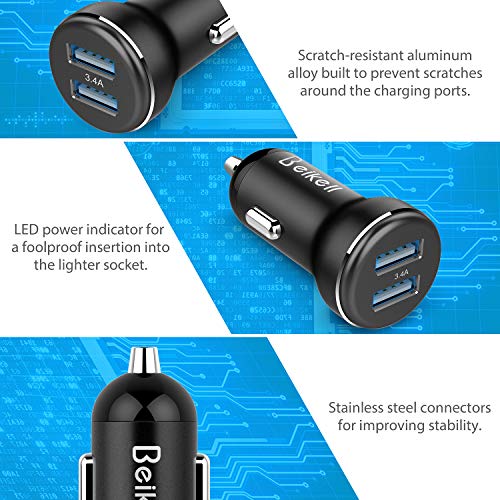Beikell Chargeur de Voiture  Rapid Dual Port USB Chargeur de Voiture avec Smart Device-Adaptive Technologie de Chargement pour Apple  Samsung  d autre