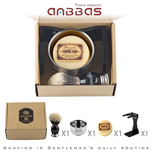 4pcs Shaving Set, Anbbas Silvertip Badger Shaving Brush with Black Resin & Alloy Handle,Acrylic Shaving Stand with Black… - Image 9