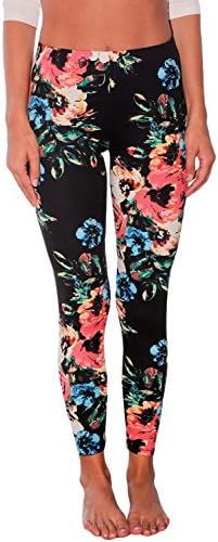 Annflat Women's Floral Stretchy Full Length Leggings Long Pants Skinny Trousers