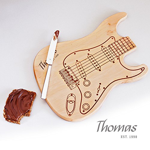 Schneidebrett E-Gitarre – Personalisiert mit Namen und Datum – Originelle Geburtstagsgeschenke für Männer und Frauen – Frühstücksbrettchen als Geschenk-Idee zu Weihnachten - 2