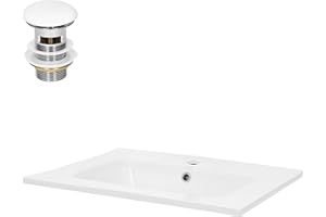 ML DESIGN MODERN LIVING ML-Design Lavabo en Céramique Blanc 61x16,5x46 cm avec Garniture de Vidage 1 1/4" Universel et Trop-Plein, Design Rectangle, Vasque à Encastrer Moderne, Évier Lave-Mains Salle de Bains et Toilettes