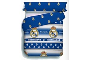 JYC CREATIVE Zestaw pościeli z drużyny piłkarskiej (1 poszwa na kołdrę + 1 poszewka na poduszkę), oficjalna piłka nożna Madryt, prezent R. Madryt, 50% bawełna i 50% poliester, rozmiar S