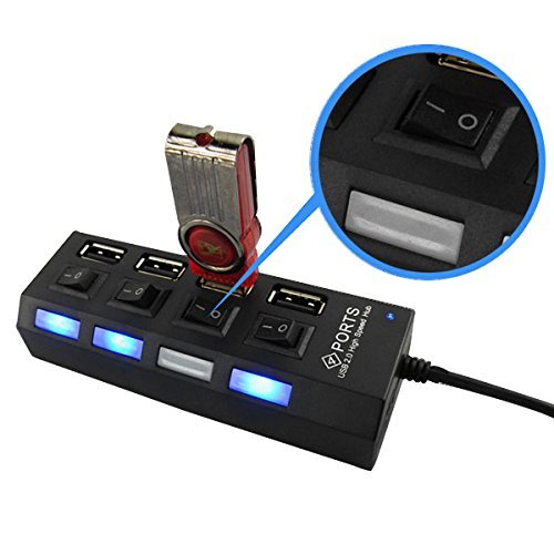 Aussel High-Speed 4 Port USB Hub schwarz Tragbare 4 Port USB Mit vier Schalter Adapter für PC Laptop Schwarz - 4