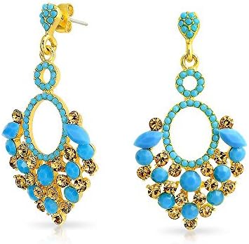 Bling Jewelry Gold Plated Alloy Estate Blue Crystal Chandelier Earrings