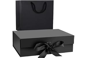 HYFY Black Gift Box With Gift Bag 32x20x10cm Large luxury Gift box Black Gift Boxes Magnetic Closure with Ribbon with Foldable Lid boxes for Women Wedding bridal Gifts Birthday Wedding Gifts Packaging
