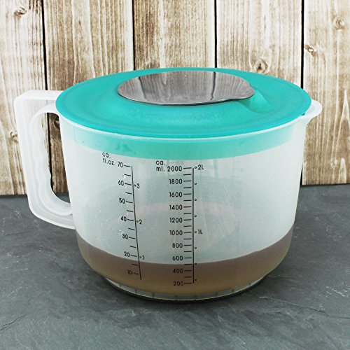COM-FOUR® Messbecher in türkis, ideal zum Anrühren von Teig und anderen Speisen, Mixbecher mit zusätzlichen Spritzschutzdeckel, 2100 ml (01 Stück – türkis) - 2