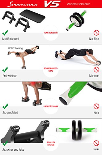 Sportstech einzigartiger 2in1 Bauchtrainer mit 360° Training & Liegestützgriffe, der X-Roller mit patentiertem Knieroller & Rollensystem, für ein intensives Ganzkörpertraining – inkl. Knieauflagematte - 3