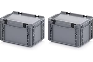AUER PACKAGING 2 x Euro Containers with Hinged Lid 30 x 20 x 17 cm Includes Ruler Set of 2