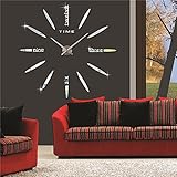 FAS1 Moderne DIY Große Wanduhr Big Armbanduhr Aufkleber 3D Aufkleber Spiegel Effekt Acryl Wanduhr Home Office Abnehmbarer Dekoration (Akku Nicht Enthalten) Schwarz