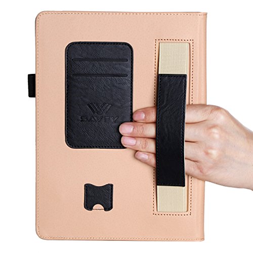 SAVFY iPad 2/3/4 Hülle Auto Sleep Wake up Funktion Business Serie Case Smart Cover mit Klettverschluss Handschlaufe, Kartensteckplätze schwarz - 4