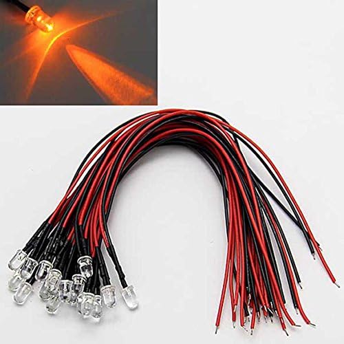 LAOMAO 1 Pack (20 Bulbs) 3mm 12V DC Orange LED Pre-Wired Round Top Bulb Lamp For DIY Car Boat Toys Parties