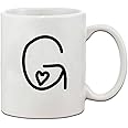 G Love Hearts Initial Monogram Personalized Letter G Ceramic Mug Coffe Cup Holiday Christmas Hanukkah Gift For Men & Women