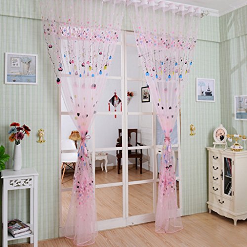 2er Set Voile Gardinen mit Ösen Kinderzimmer Vorhänge Bunte Herz Druck Pink BxH 100x200cm - 2
