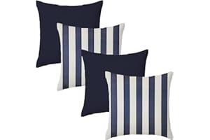 Harrison Cropper Premium Garden Scatter Cushion | Water Resistant Cushions | Outdoor Patio Rattan Chairs | Hollowfibre Filled Seating Furniture Pillow | Soft Comfy and Durable | 4 Pack (Navy & Stripe)