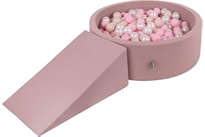 KiddyMoon Aire De Jeux en Mousse avec Rond Piscine À Balles (200 Balles) Fosses À Boules pour Enfants Jouets Parcours Obstacles, Bruyère: Beige Pastel/Rose Poudré/Perle
