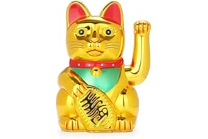 THP DEALS 5 Inch Lucky Waving Cat, Japanese Waving Cat Large Gold Waving Hand Paw Up Wealth Prosperity Welcoming Cat Good Luck Feng Shui Decoration, for Fortune Luck Wealth (Gold)