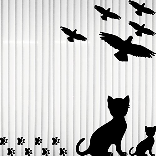 Set 15 Teile Vogel Vögel Katze Katzen Pfötchen Aufkleber die cut Tattoo Warnvögel Fenster Schutz gegen Vogelschlag Deko Folie (schwarz) - 3
