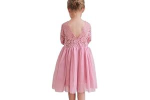 Ugitopi Vestido de Princesa de Tul sin Espalda de Encaje para Niñas
