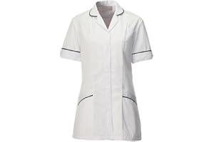 Instex Womens Nurses Healthcare Tunic, Dental Vet Salon, White with Navy Trim, INS31WH/N