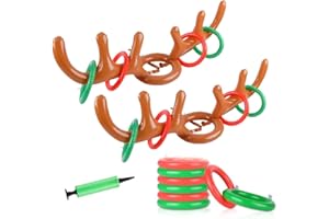 Zueyen 2 Stücke Set Aufblasbares Geweih, Weihnachtsmütze mit Rentiergeweih und Ringen Aufblasbare Weihnachtsdekoration für Familienweihnachtsfeierspiele Geschenk