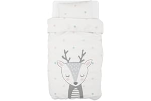 ‎HELLO MINI hellomini Kinder Bettwäsche Set | 2-teilig: Kissen + Bettdecken Bezug mit Reißverschluss | 100% Baumwolle Made in Green by Oeko-TEX - Bettzeug (Rehkitz, 100 x 135 cm | 40 x 60 cm)