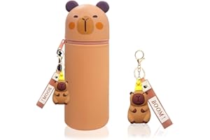 ZGCXRTO 2PCS Trousse Ecole Silicone Souple Kawaii, Porte-Clés Ourson Capybara, Pochette Stylo Carton, Trousse Verticale Grande Capacité (A1)