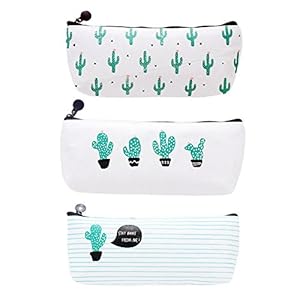 Cosanter 3PCS Monedero Bolsa para Lápices de lona del Estuche Escolar Patrón de Cactus
