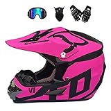 ✔ BMAQ Adult Motocross Helmet (incluye casco, gafas, mascarilla, guantes de esquí de fondo, 4 piezas)