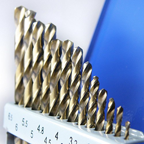 S&R Metallbohrer Set 1,5 – 6,5 mm ,135°, 13 Stk, DIN 338, geschliffen, HSS TITANIUM, Nitrit-Titan-Beschichtung, Metallbox, Profi-Qualität - 6