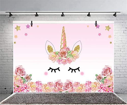 EUGU Banderole en Vinyle pour fête d'anniversaire Motif Licorne pour fête prénatale 2,1 x 1,5 m