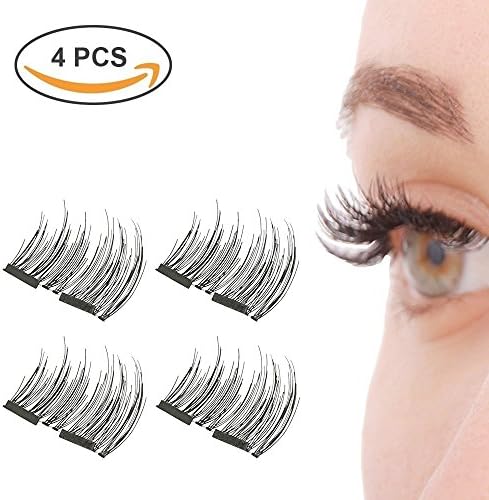 Magnet False Eyelashes, Audel Reusable Fake Eyelashes No Glue 1 pair (4 piece) Lightweight 100% Handmade Eyelashes Extension for Natural Look, Charming Eyelashes (Black)