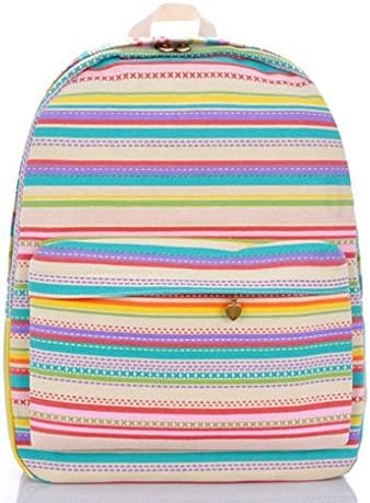 SIncek Rainbow Striped backpack College Wind canvas bags high school students junior high school bag