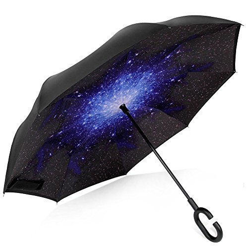 Deerbird® Voiture Plier Type C Poignée en caoutchouc Inverser Reverse Umbrella Compact Léger Parapluie coupe-vent Avec le cadeau idéal pour hommes et femmes
