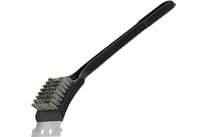 SPICOM Grill BBQ Brush and Scraper Cleaner - Heavy-Duty Construction - Long Handle - Wire Bristles - Grill Brush for Outdoor Grill with Extended - Steel Scraper - Black