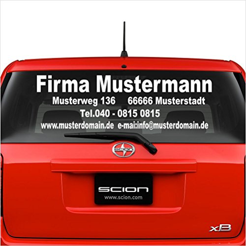 Autobeschriftung "Heckscheibe" bis maximal 6 Zeilen und maximal 100 x 30 cm aus Hochleistungsfolie Werbung - Schriftart & Farbe wählbar , Logo kostenlos möglich! Pegatina Promotion®