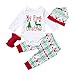 Produktbild Longra Baby Bekleidung Neugeborene Mädchen Jungen Langarm-Body mit Strampelhose mit Fuß Mütze Unisex Baby Weihnachten Strampler Kleidung Set(0 -18Monate) (70CM 3Monate, White)