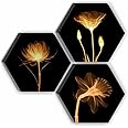 SAF Set of 3 Hexagon Preety Brown Flower UV Textured MDF Home Decorative Gift Item Painting 17 Inch X 17 Inch SANFHX15SMALL