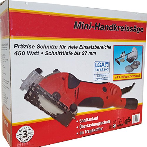 Batavia Mini Handkreissäge Tauchsägen Set – 450W – mit 9 teiligem Zubehör im praktischen Koffer (max. 27mm – 24 TCT Blatt, 2x Diamantblatt, 2x HSS Blatt, Parallelanschlag, Adapter, Koffer) - 2