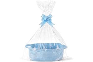 Lotvic Gift Basket, Hamper Kit, Empty Hamper Basket with Cellophane Bags and Pull Bows, Rope Gift Baskets with Handles, Woven Gift Baskets for Baby Shower, Wedding, Birthday, Housewarming (Blue)
