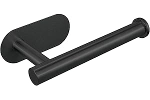 MARKCCO Porta carta igienica autoadesivo, in acciaio inox SUS304, ispessito, antiruggine, senza fori, adatto per bagno, cucina, bagno (nero)