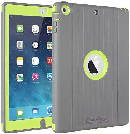 iPad Air Case,by eSellerBox® Heavy Duty Full-body Rugged Armor Hybrid Multi-Layer Defense Protective With kickstand Stand Holder Built-in Screen Protector Case Cover for apple iPad air 1(For iPad air 1,Grey&Green)