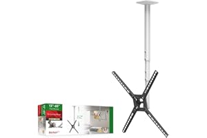 Barkan Długi biały uchwyt sufitowy do telewizora, 29-65 cali pełny ruch - 3-ruchowy płaski/zakrzywiony wspornik ekranu, mieści do 40 kg, teleskopowa regulacja wysokości, pasuje do LED OLED LCD