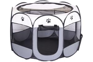 ECARLA Welpenlaufstall Tierlaufstall Faltbar für Kleintiere Hunde, Katzen XXL 114x114 cm (Grau)