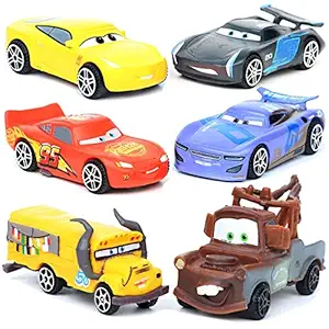 Car Set of 6 Pcs Jackson Storm , Sally Carrera, Lightning McQueen, Tow Mater, Miss Fritter, Cruz 4-6cm Pull Back and Run Car Action Figure Toys for Kids