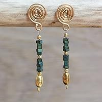 Vergoldete Ohrringe mit grünem Hämatin und Spiral-Steckern / sehr hochwertige und haltbare Vergoldung