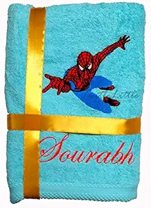 TurtleLittle, Cotton, Spiderman Personalised Kids Bath Towel, 500 GSM (120 x 60 cm, Blue)